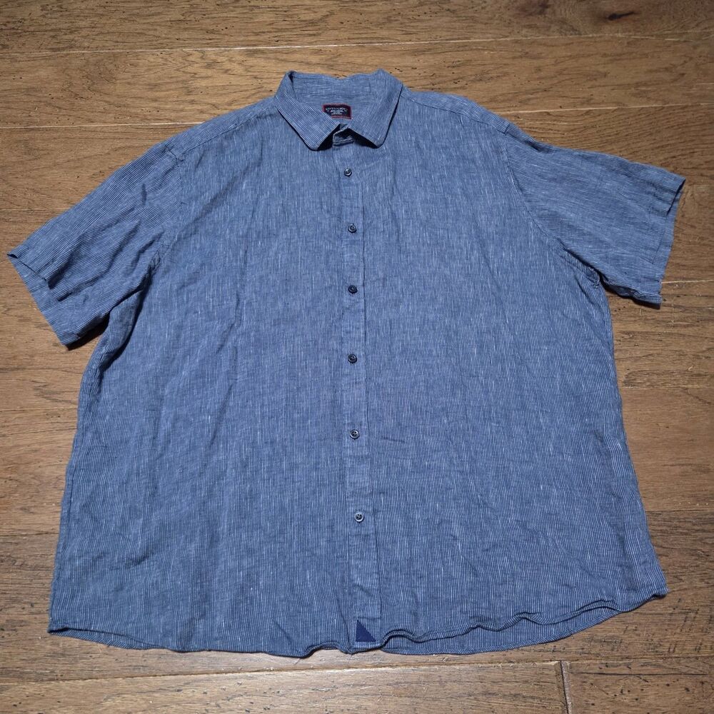 UNTUCKit 100% Linen Canon Shirt Men 3XL Short Sleeve Blue Striped Button Up